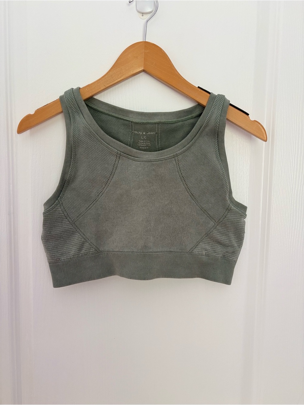Harmony Balance Sage Green Ribbed Sports Bra Crop Top Size Large